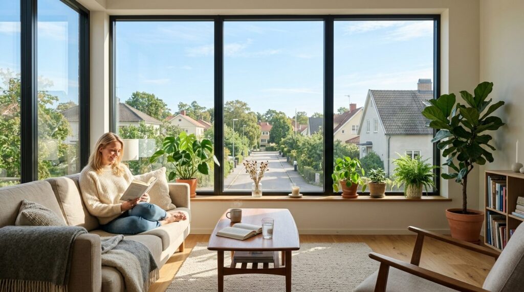 Interior lifestyle photograph of a bright, modern Scandinavi