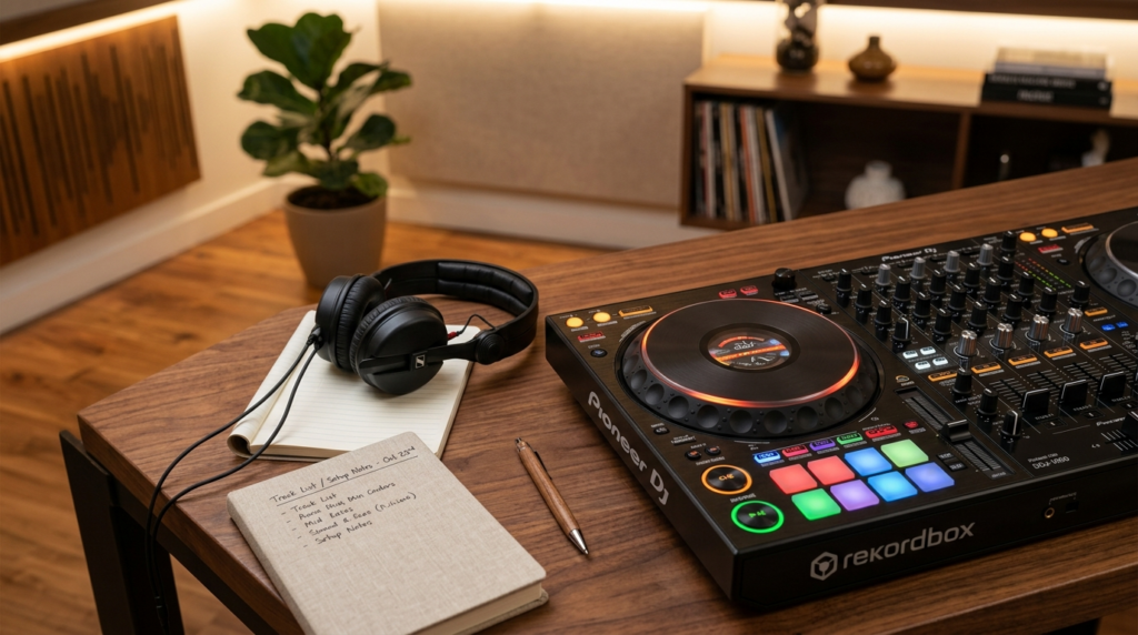 Close-up detail shot of a Pioneer DJ controller sitting on a